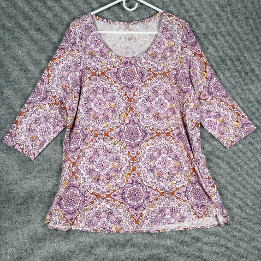 J. Jill Size-XL Womens Luxe Supima A Line Tunic Pink Orange Floral
